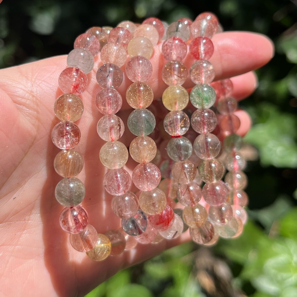 8mm rainbow color rutilated quartz bracelet‎